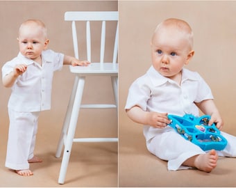 Linen boy outfit Christening boy outfit Baby boy outfit Baptism boy outfit Linen boy suit Baby linen suit White linen suit Linen baby gown