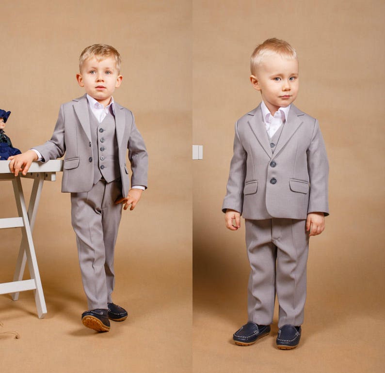4 pcs.boy suit Ring bearer suit Grey boy suit Holy communion Etsy