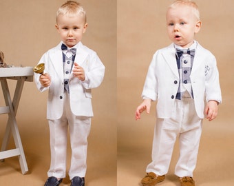 Set of 4 pcs.baby boy outfit Ring bearer outfit Boy wedding outfit Toddler linen outfit Christening outfit Baptism outfit Linen boy suit