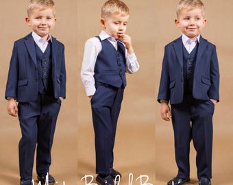 John-4 pcs. boy suit Ring bearer outfit Wedding boy suit Navy boy suit Baby outfit Wedding outfit Toddler suit Baby boy suit Navy blue suit