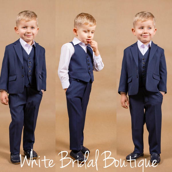 John-4 pcs. boy suit Ring bearer outfit Wedding boy suit Navy boy suit Baby outfit Wedding outfit Toddler suit Baby boy suit Navy blue suit