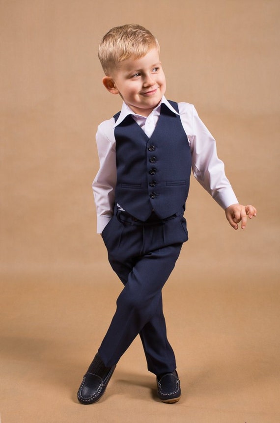 Liam Ring Bearer Outfit Wedding Boy Suit Boy Vest Teeneger Suit  Confirmation Wedding Navy Outfit Communion Suit Formal Suit Graduate Suit 