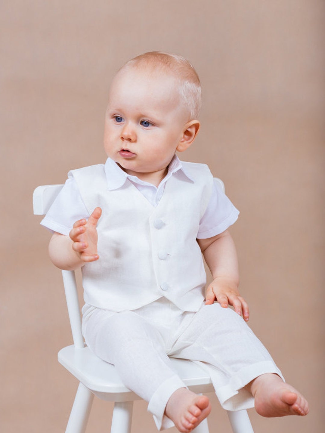 5 Pcs. Baby Boy Outfit Linen Boy Outfit Christening Outfit Baptism Boy