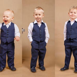 Liam boy suit,Navy blue wedding suit,Boy wedding outfit,Ring bearer suit,Baby boy suit,Wedding outfit,Toddler suit,Children wedding suit image 1