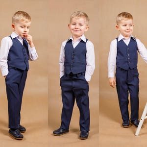 Liam boy suit,Navy blue wedding suit,Boy wedding outfit,Ring bearer suit,Baby boy suit,Wedding outfit,Toddler suit,Children wedding suit image 3