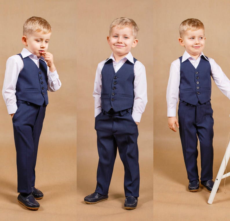 Liam boy suit,Navy blue wedding suit,Boy wedding outfit,Ring bearer suit,Baby boy suit,Wedding outfit,Toddler suit,Children wedding suit image 3