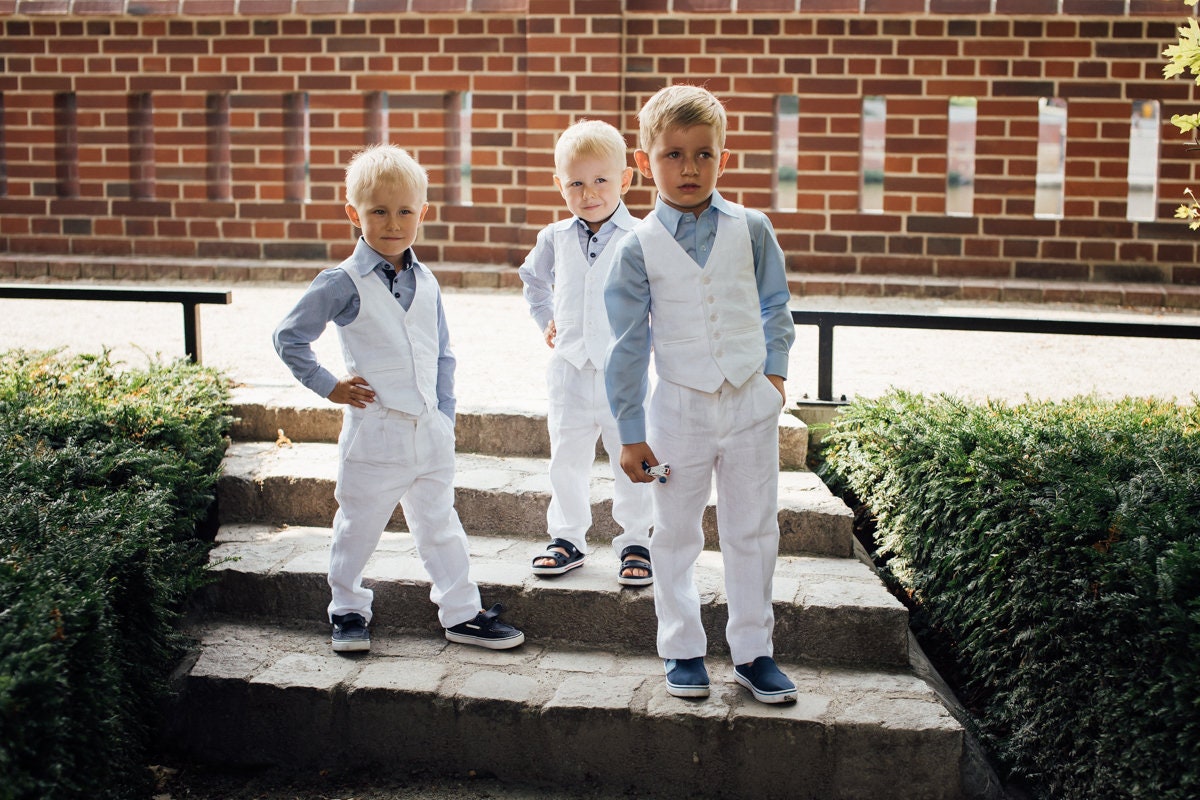 Boys Khaki Linen Suit for Ring Bearers, Beach Weddings