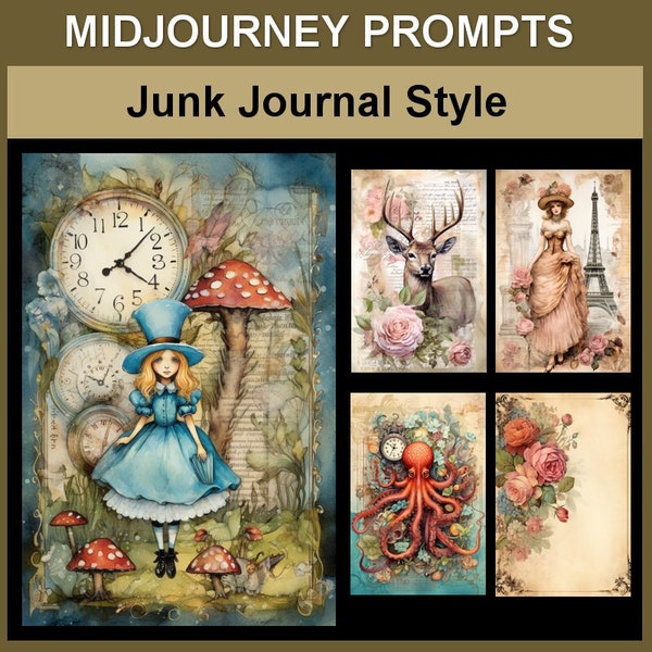 Junk Journal Midjourney Prompts, AI Art