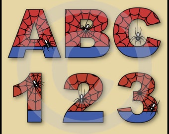 Spiderman Alphabet Letters & Numbers Clip Art Graphics