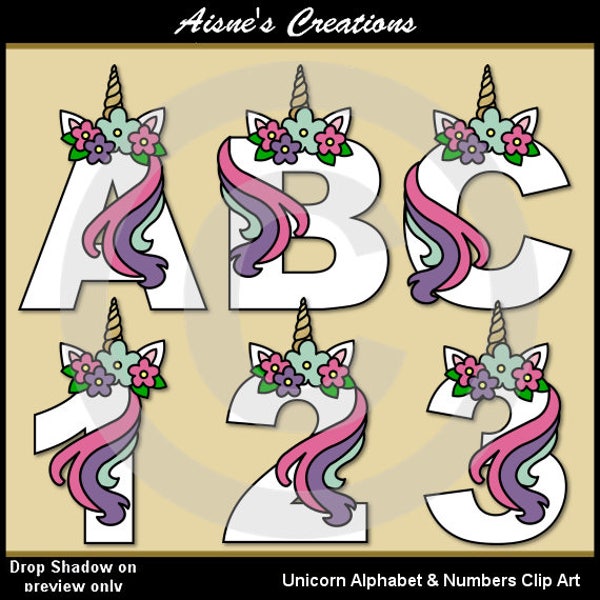 Unicorn Alphabet Letters & Numbers Clip Art Graphics