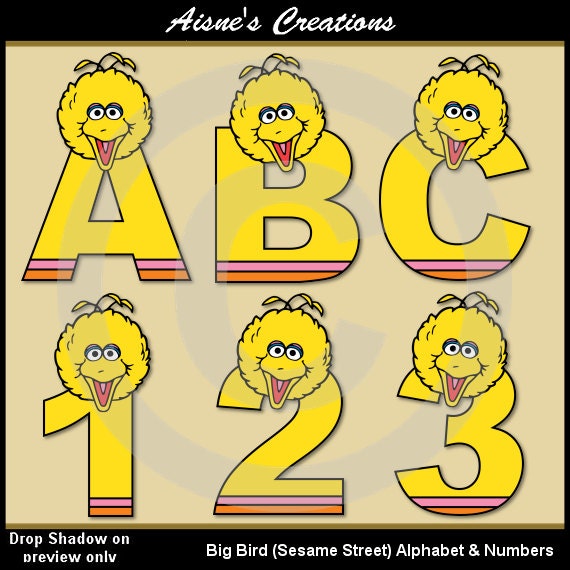 Big Bird (Sesame Street) Alphabet Letters & Numbers Clip Art Graphics Il_570xn