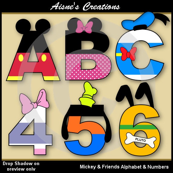 Mickey & Friends Alphabet Letters and Numbers Clip Art Pack Il_570xn