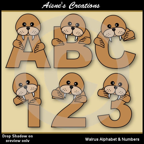 Walrus alphabet Letters & Numbers Clip Art Graphics Il_570xn
