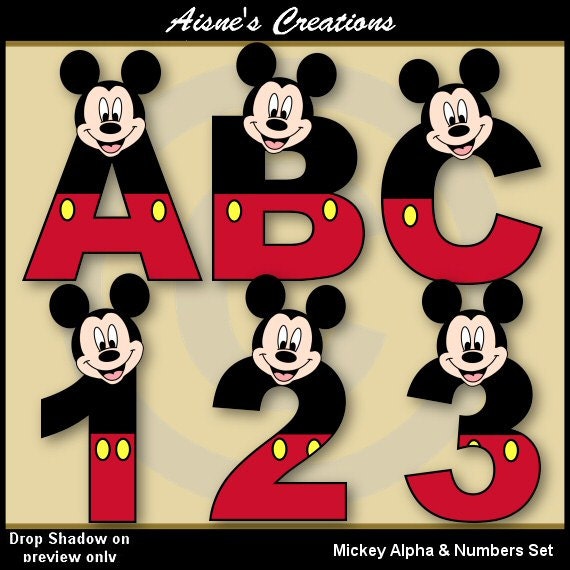 Mickey 2 Alphabet & Numbers Clipart Set Il_570xn