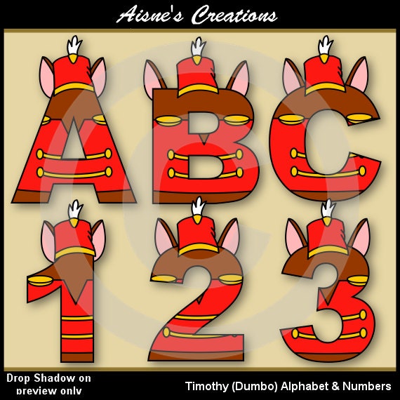 Timothy (Dumbo) Alphabet Letters & Numbers Clip Art Graphics Il_570xn