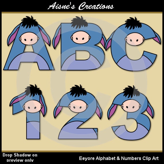 Eeyore (Winnie The Pooh) Alphabet Letters & Numbers Clip Art Graphics Il_570xn