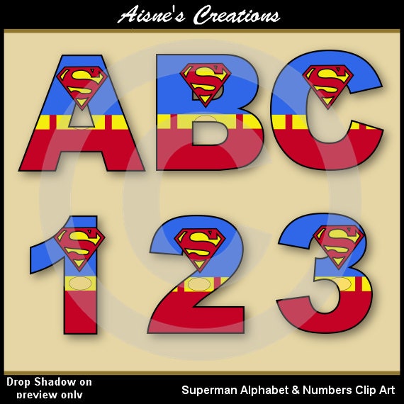 Superman (Justice League) Alphabet Letters & Numbers Clip Art Graphics Il_570xn