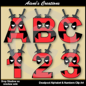 Deadpool Alphabet Buchstaben & Zahlen Clip Art Grafiken