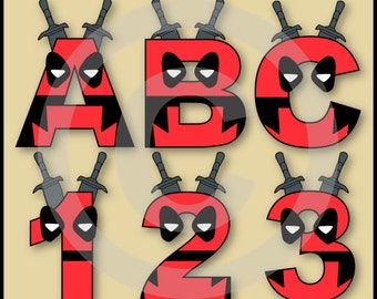 Deadpool Alphabet Letters & Numbers Clip Art Graphics