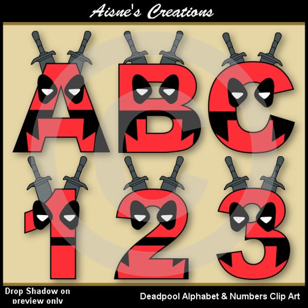 Deadpool Alphabet Letters & Numbers Clip Art Graphics