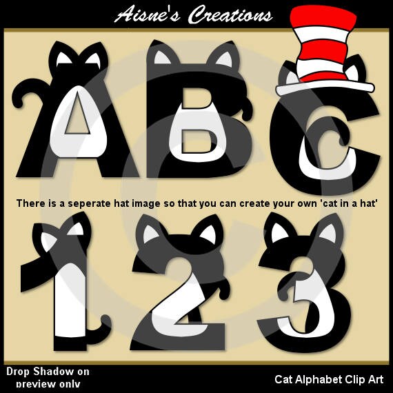 Cat Alphabet Letters & Numbers Clip Art Graphics Il_570xn