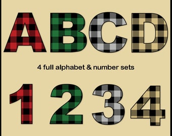 Buffalo Plaid Alphabet Letters & Numbers Clip Art Collection