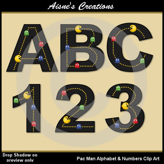 Pacman Alphabet Letters & Numbers Clip Art Graphics Il_570xn