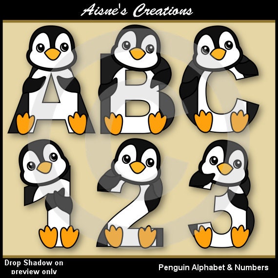 Penguin Alphabet Letters & Numbers Clip Art Graphics Il_570xn