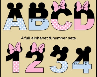 Baby Mickey & Minnie Alphabet Letters and Numbers Clip Art Collection