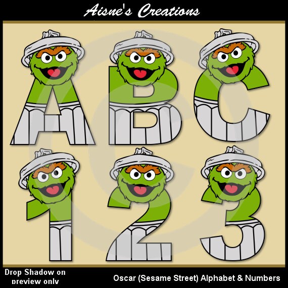 Oscar (Sesame Street) Alphabet Letters & Numbers Clip Art Graphics Il_570xn