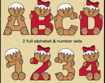 Gingerbread Kids Alphabet & Numbers Clip Art Graphics