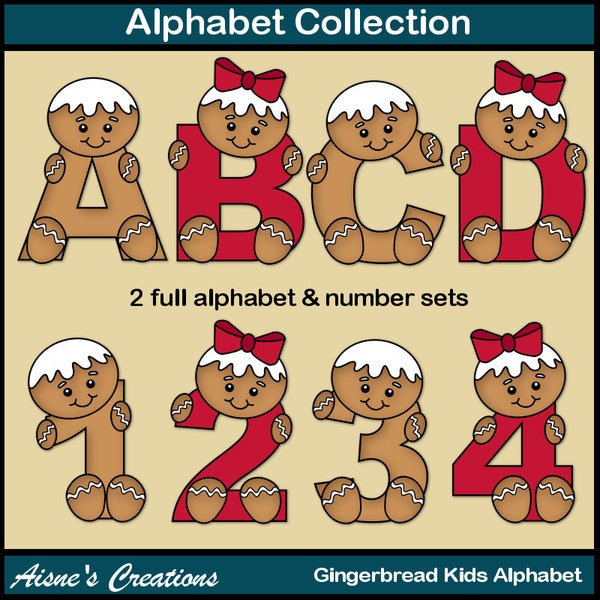 Gingerbread Kids Alphabet & Numbers Clip Art Graphics