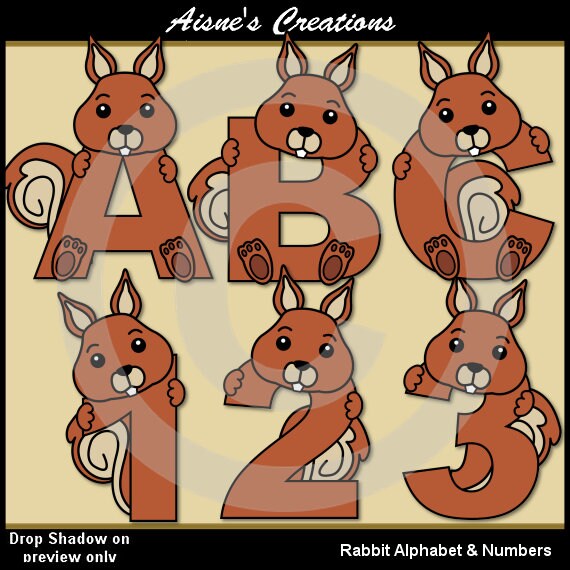Squirrel Alphabet Letters & Numbers Clip Art Graphics Il_570xn