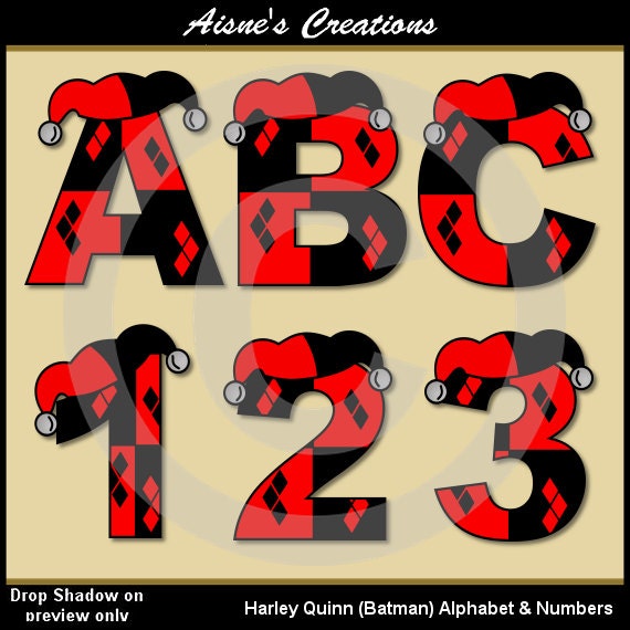 Harley Quinn Batman Alphabet Letters & Numbers Clip Art Etsy
