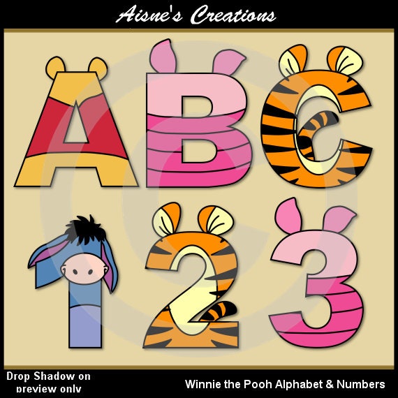 Winnie the Pooh Alphabet Letters & Numbers Clip Art Graphics Il_570xn