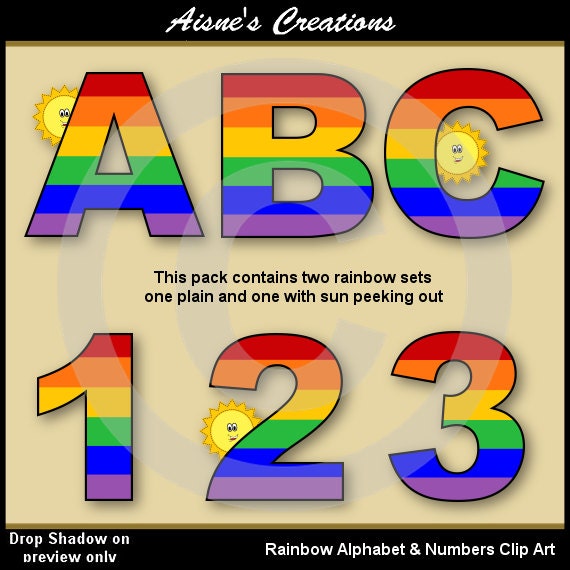 Rainbow Alphabet Letters & Numbers Clip Art Graphics Il_570xn