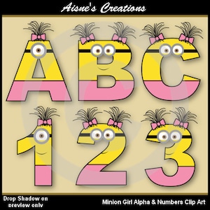 minion girl alphabet letters numbers clip art graphics etsy ireland