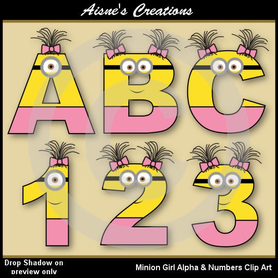 Minion Girl Alphabet Letters & Numbers Clip Art Graphics Il_570xn