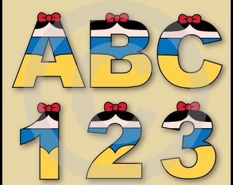 Snow White Alphabet Letters & Numbers Clip Art Graphics