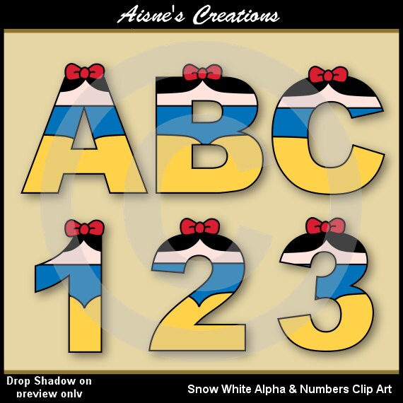 Snow White Alphabet Letters & Numbers Clip Art Graphics Il_570xn