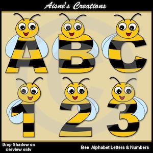 Bee Alphabet Letters & Numbers Clip Art Graphics