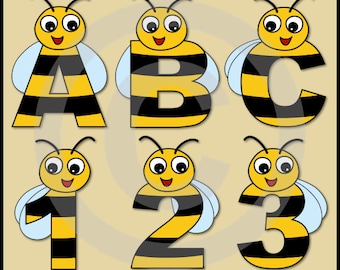 Bee Alphabet Letters & Numbers Clip Art Graphics