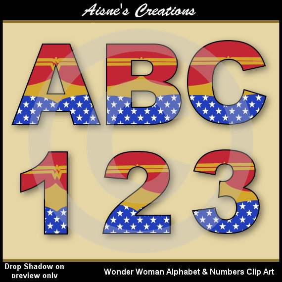 Wonder Woman (Justice League) Alphabet Letters & Numbers Clip Art Graphics Il_570xn