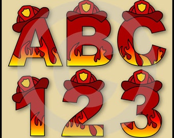 Fireman (Fire Fighter) Alphabet Letters & Numbers Clip Art Graphics