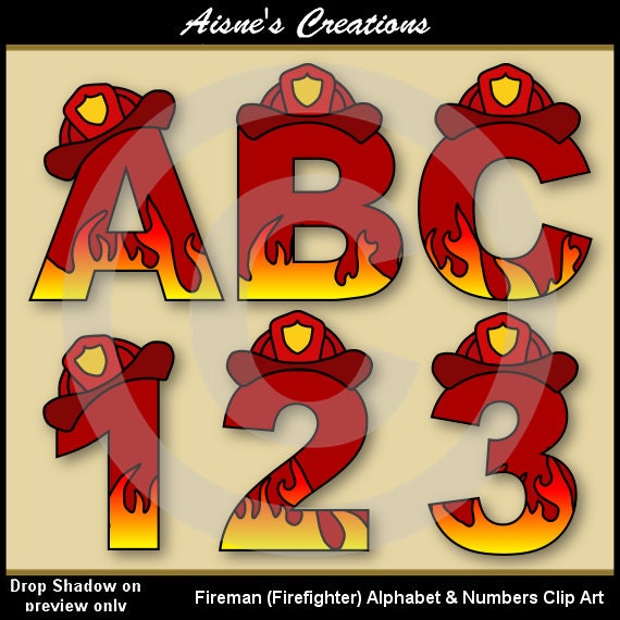Fireman (Fire Fighter) Alphabet Letters & Numbers Clip Art Graphics Il_570xn