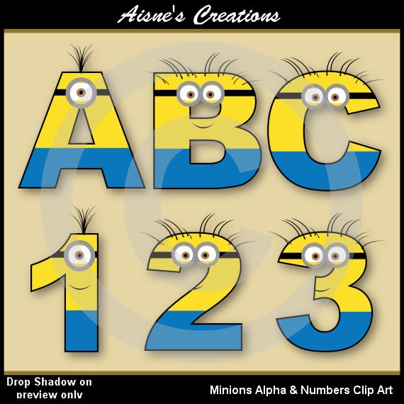 Minions Alphabet letters & Numbers Clip Art Graphics Il_570xn