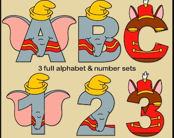 Dumbo Alphabet Letters & Numbers Clip Art Graphics