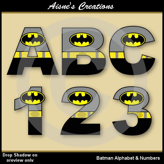 Batman (Justice League) Alphabet Letters & Numbers Clip Art Graphics Il_570xn