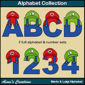 Mario et Luigi (Super Mario) Lettres et chiffres de l'alphabet Clip Art Graphics