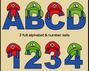 Mario and Luigi (Super Mario) Alphabet Letters & Numbers Clip Art Graphics